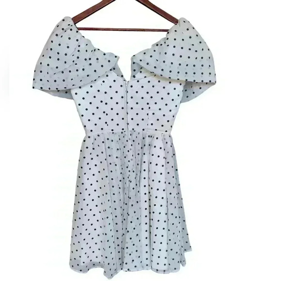 Vintage Opening Night Black and White Polka Dot Off Shoulder Midi USA - Picture 3 of 6